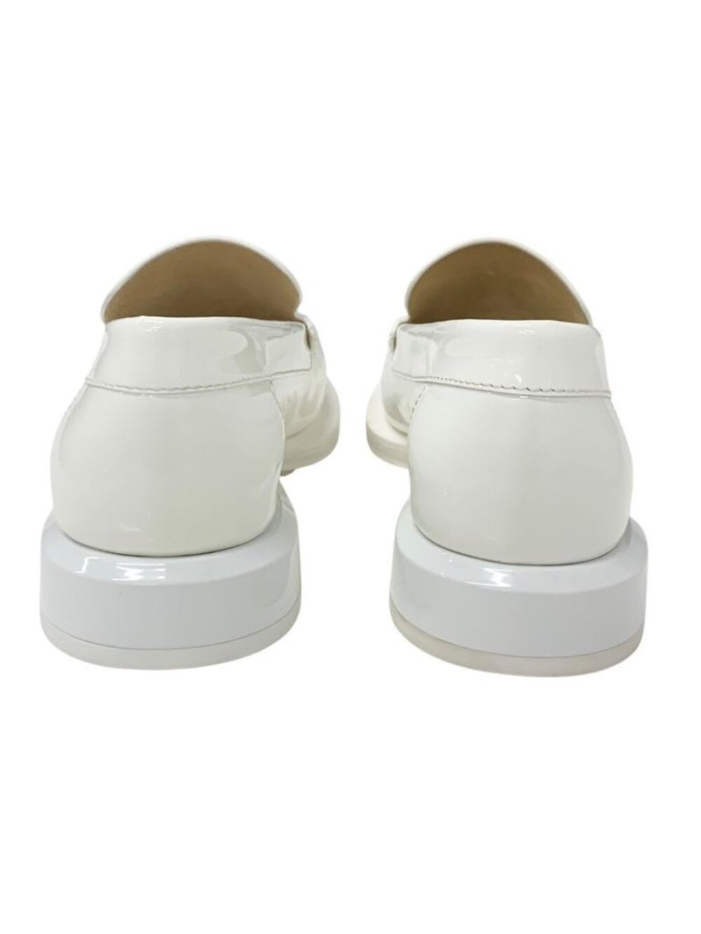 Chanel Loafers Leather Shoes Patent White Gold Coco Mark Pearl - Picture 5 of 10